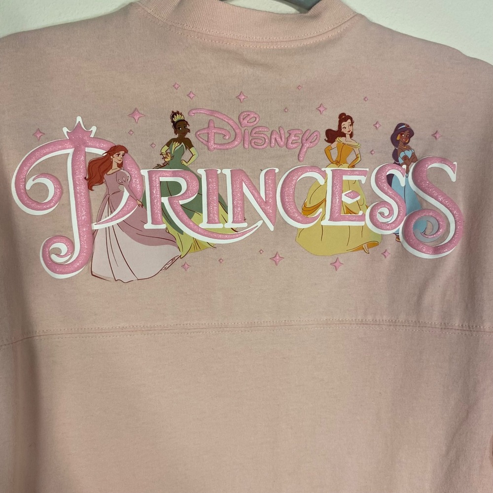 DISNEY Kids Princess Spirit Jersey Pullover L(11/12) Pink Sparkly Puff Print - Picture 7 of 11